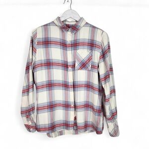 BARBOUR Shirt Womens 8 Cream Red Blue Plaid Tidewater Button‎ Down LSH0697RE32